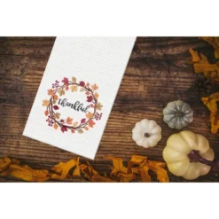 C&F Home Thankful Wreath Embroidered Waffle Weave Kitchen Towel