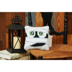 C&F Home 8" X 8" Mummy Face Hooked Halloween Petite Pillow