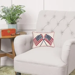 C&F Home Double USA Flag July 4th Hooked Throw Pillow