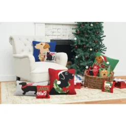 C&F Home Reindeer Puppy Hooked Throw Pillow