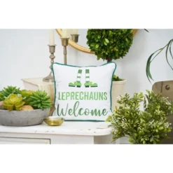 C&F Home 10" X 10" Leprechauns Welcome Embroidered Throw Pillow