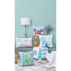 C&F Home 18" X 18" Mermaid Garden Watercolor Crab Indoor/Outdoor Throw Pillow