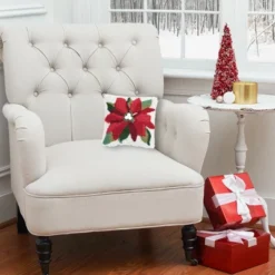 C&F Home 8" X 8" Poinsettia Hooked Petite Christmas Holiday Throw Pillow -C&F Bedding Deals Store GUEST ebed6b26 7333 4809 b368 57c7f3696d9c